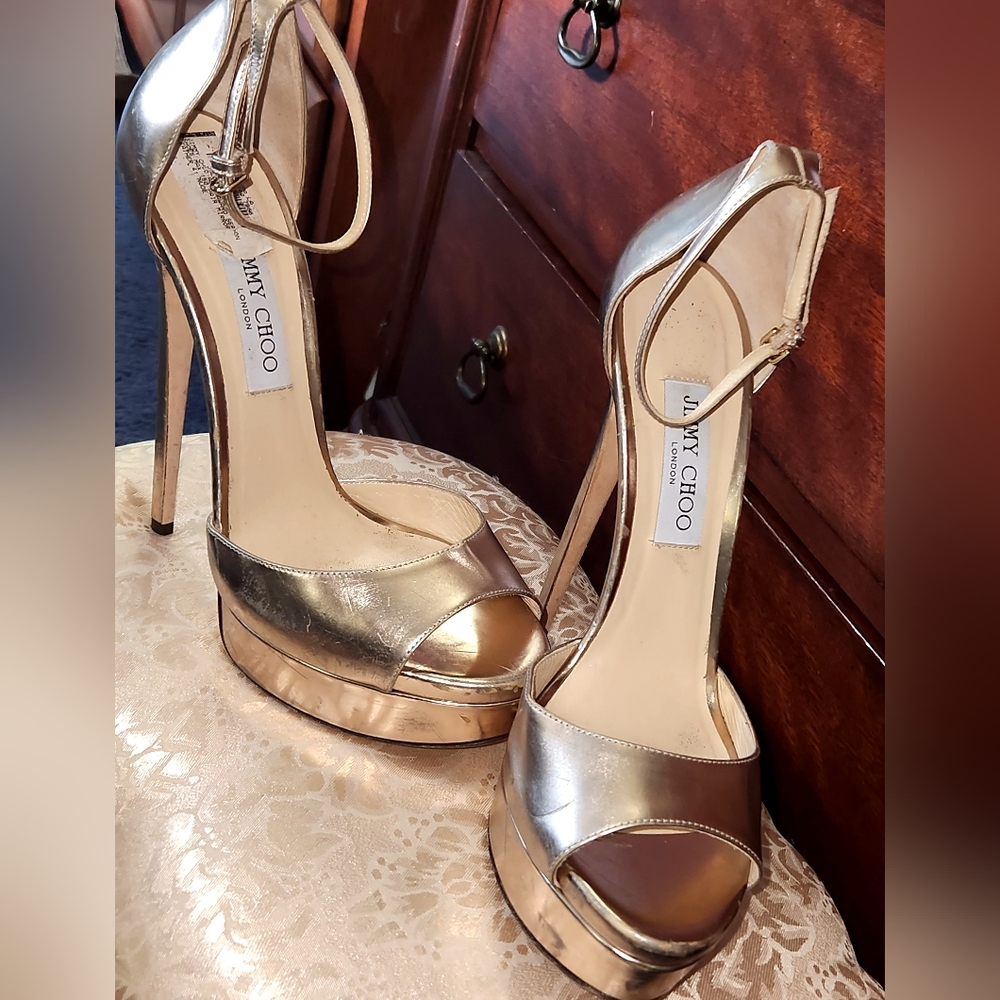 JIMMY CHOO LA MAX AWARD SEASON 150 MIRROR SANDALS, 41 DEFECTS $995 RETAIL